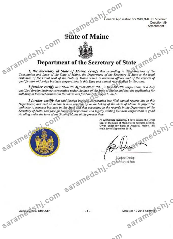 USA Maine certificate of good standing